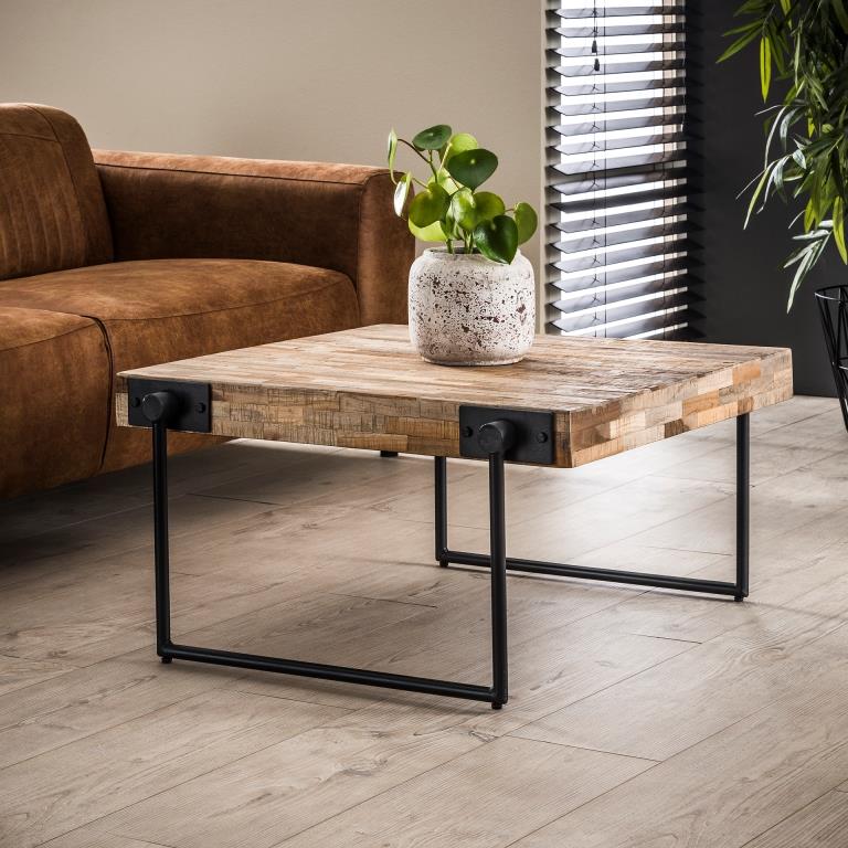 Sofabord 80 x 80 cm - Patineret teaktræ.