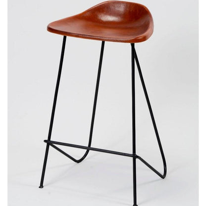 Barstol i metal - Brunt PU læder
