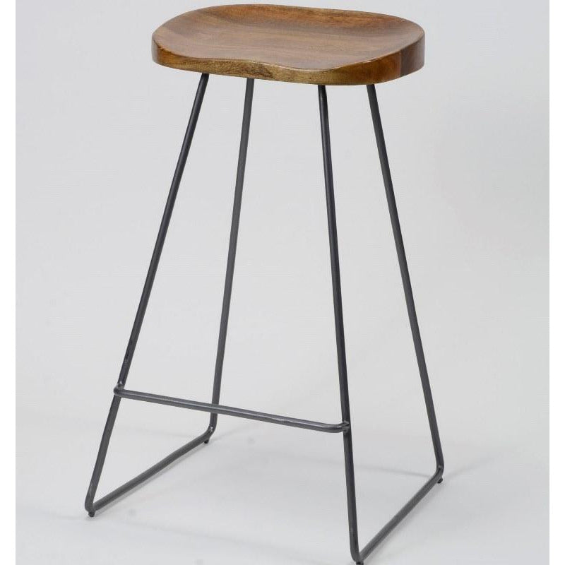 Barstol i massiv akacietræ - Metal