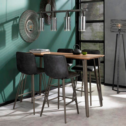 Barstol i sort metal med V-ben og sort PU læder