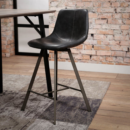 Barstol i sort metal - Sort læder