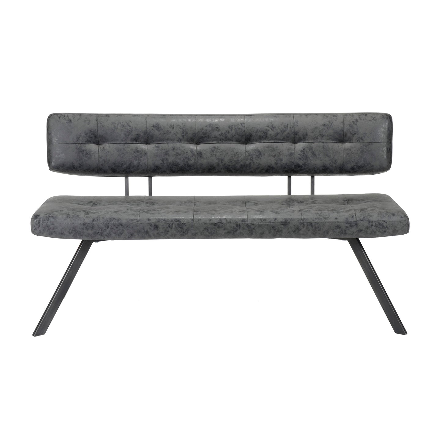 Bænk i metal og sort læder look - 150 cm