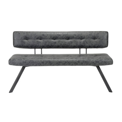 Bænk i metal og sort læder look - 150 cm