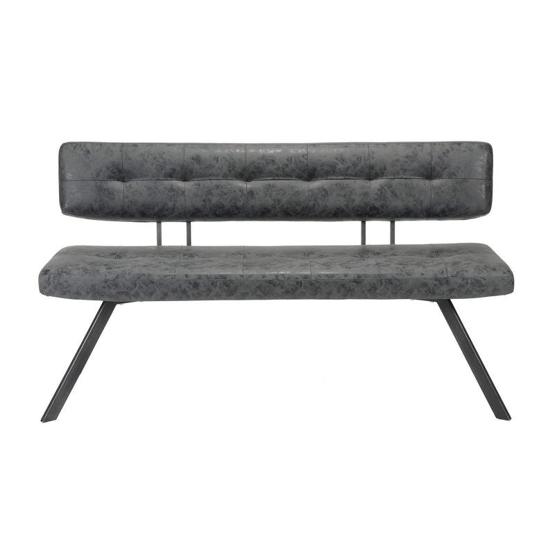 Bænk - metal og sort læder look. 150 cm.