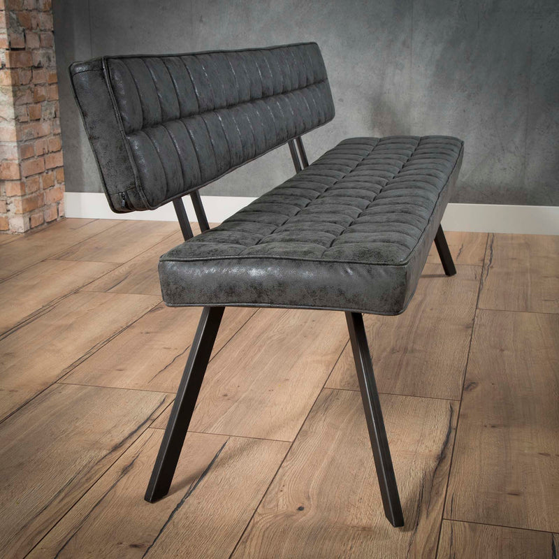 Bænk - metal og sort læder look. 150 cm.