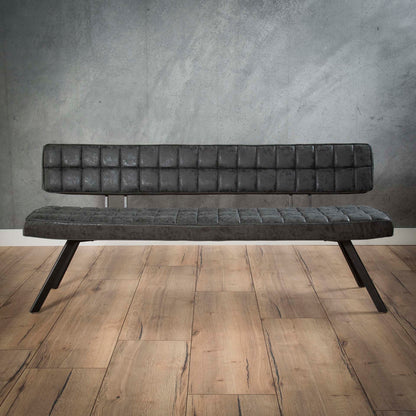 Bænk - metal og sort læder look. 180 cm.