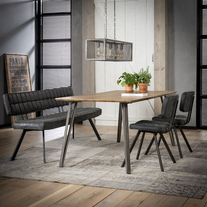 Bænk - metal og sort læder look. 150 cm.