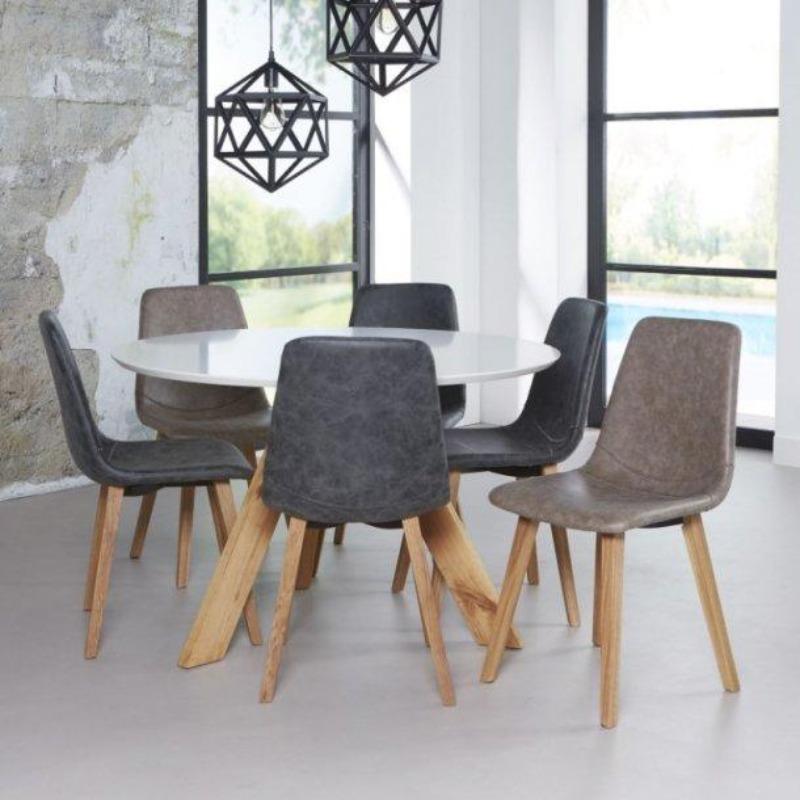 Spisebord ø 120 cm., hvid top, natur egeben