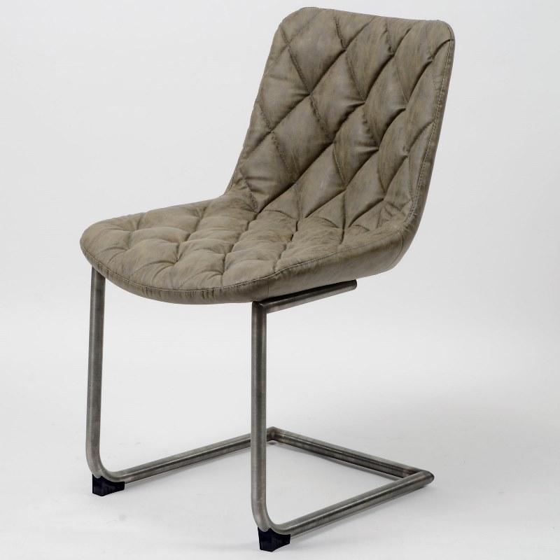 Spisebordsstol i stål og gråbrunt PU læder - 2. Stk