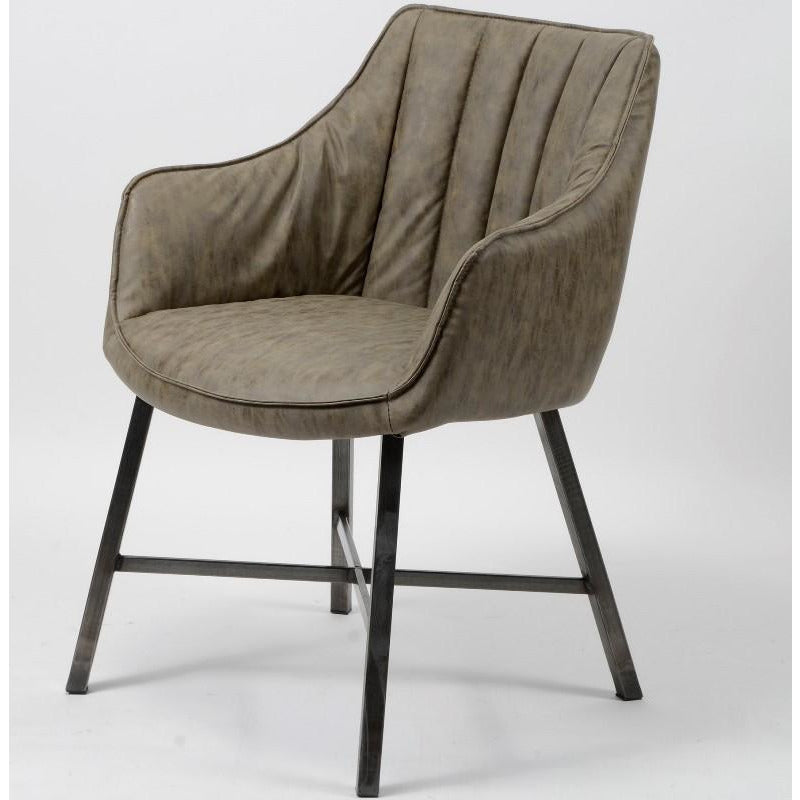 Spisebordsstol i stål og gråbrun PU læder - 2. Stk