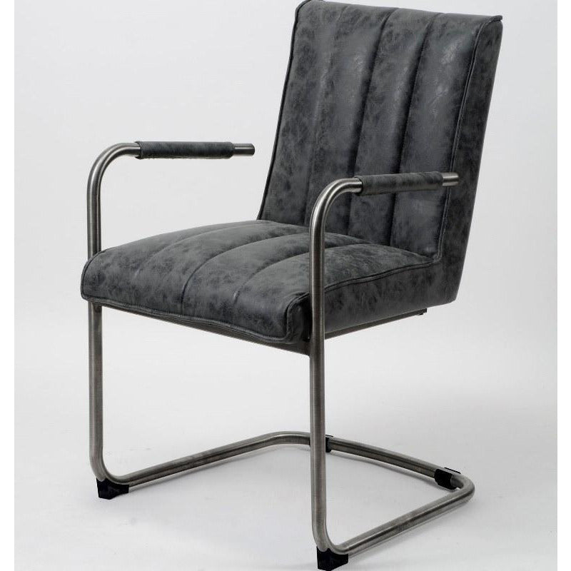 Spisebordsstol i stål og sort PU læder - 2. Stk