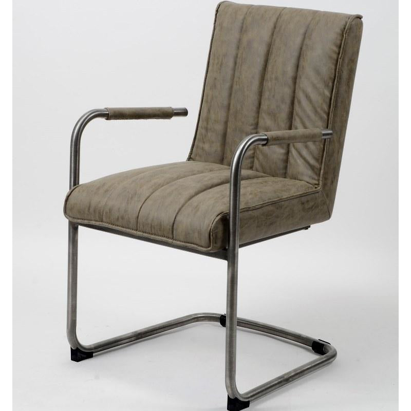 Spisebordsstol i stål og gråbrun PU læder - 2. Stk
