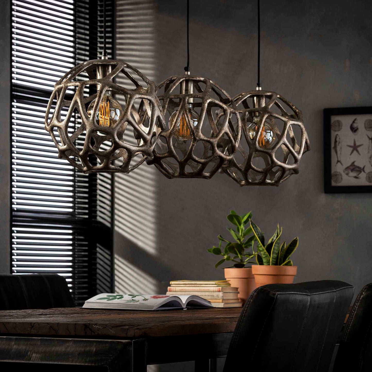 Loftslampe - 3 skærme i antik nikkel