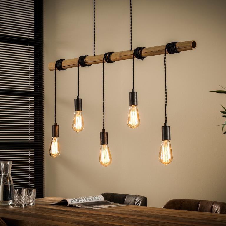 Bambus loftslampe med 5 pærer