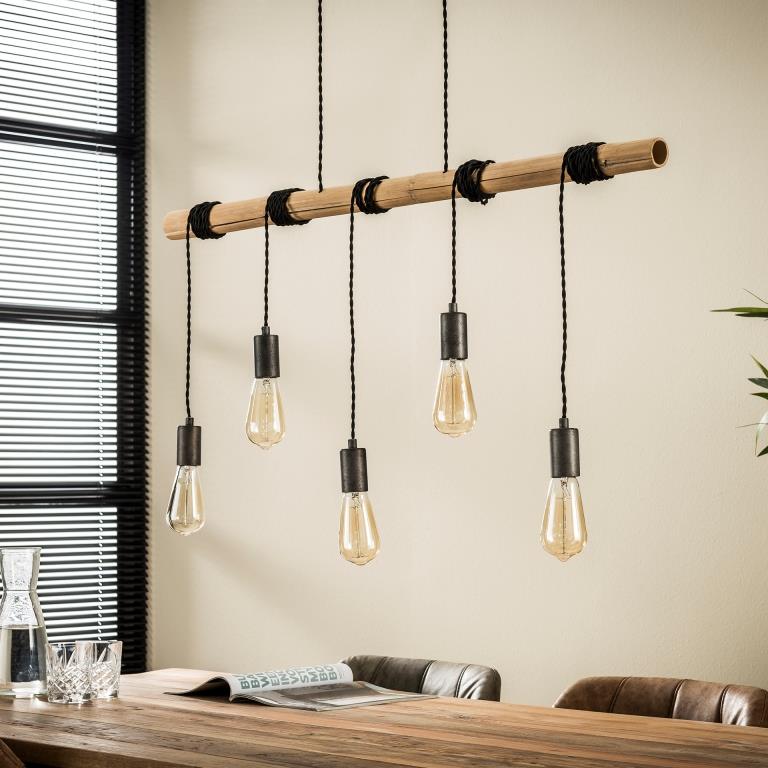 Bambus loftslampe med 5 pærer