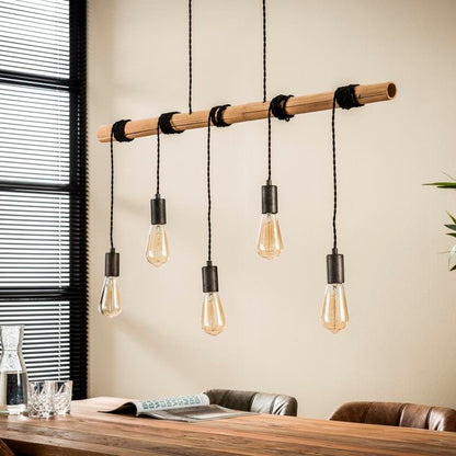 Bambus loftslampe med 5 pærer