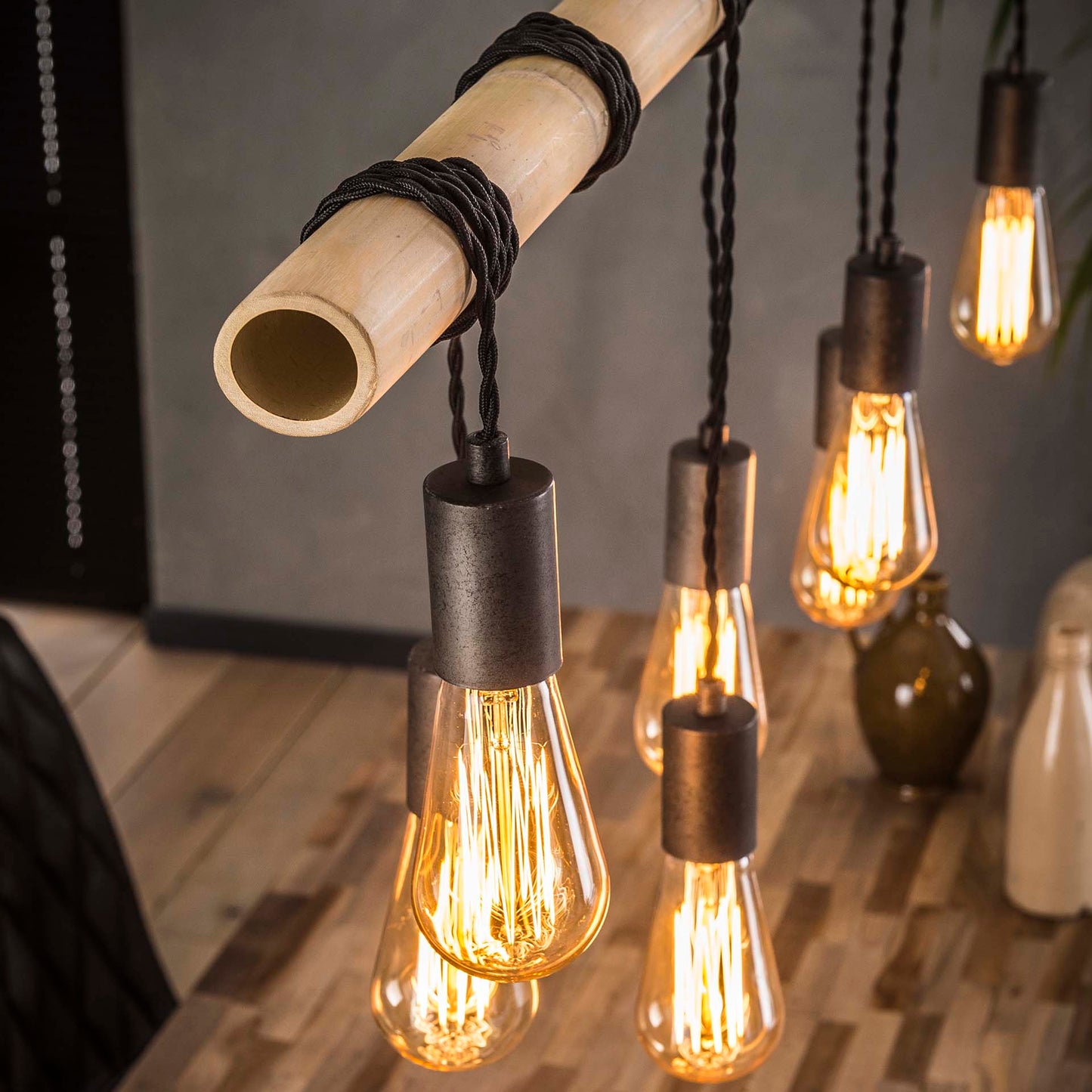 Bambus loftslampe med 5 pærer