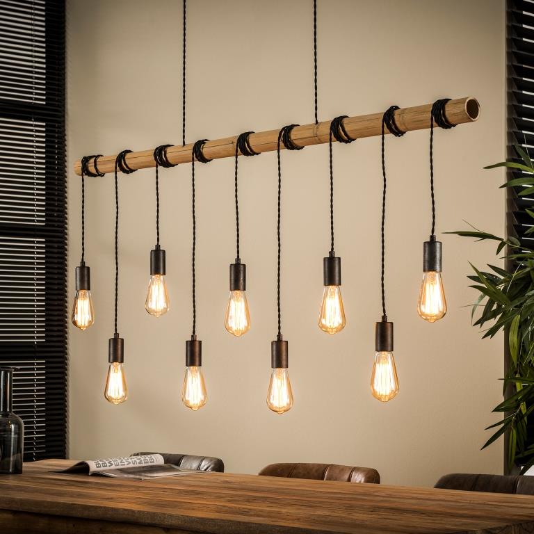 Bambus loftslampe med 9 pærer