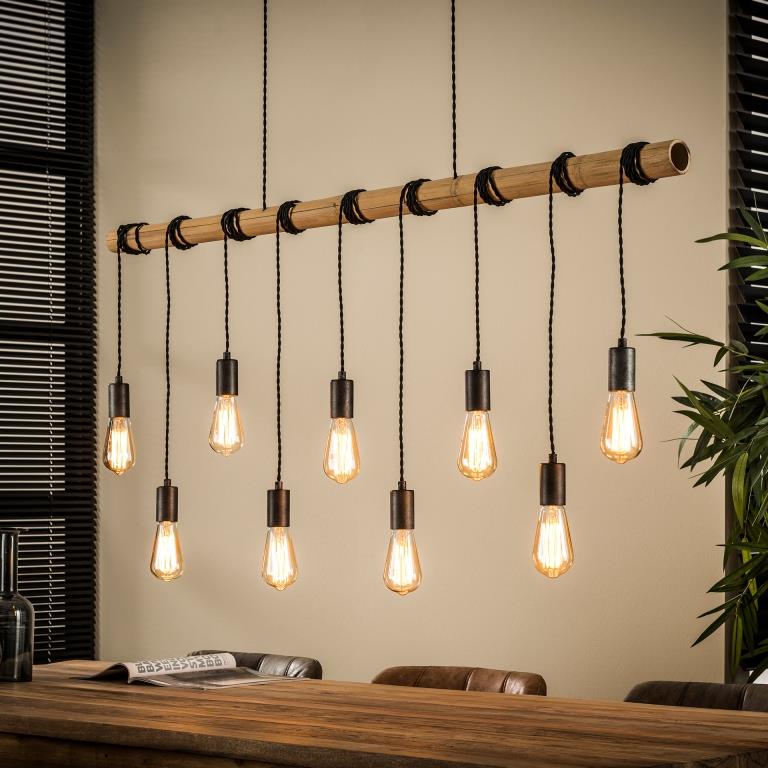 Bambus loftslampe med 9 pærer