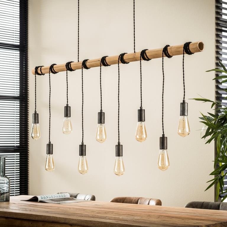Bambus loftslampe med 9 pærer