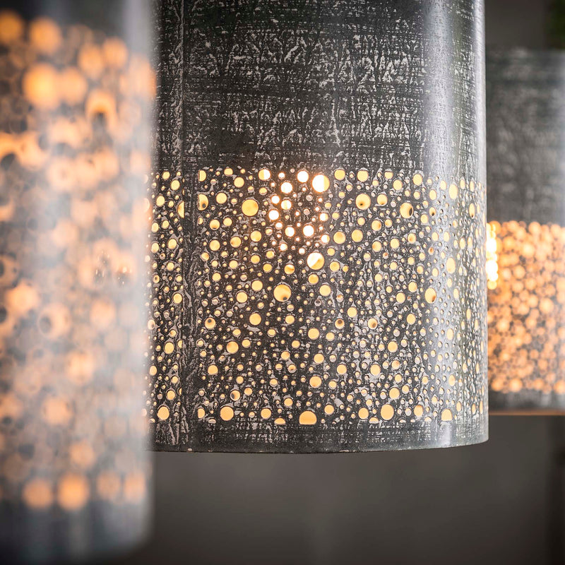 Rund loftslampe med 3 skærme i gråt metal