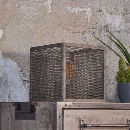 Kubistisk trådnet bordlampe i patineret sølvfarve