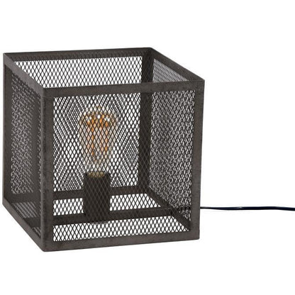 Kubistisk trådnet bordlampe i patineret sølvfarve