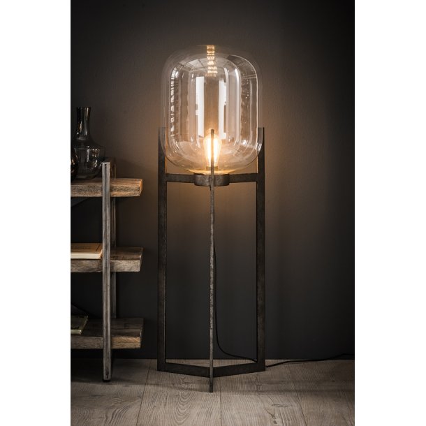 Gulvlampe - Glaskuppel og patineret metal.