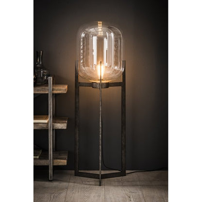 Gulvlampe - Glaskuppel og patineret metal.