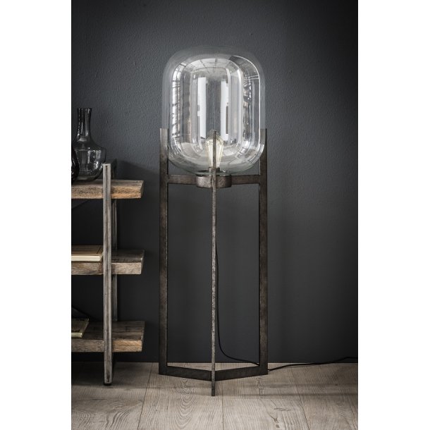 Gulvlampe - Glaskuppel og patineret metal.