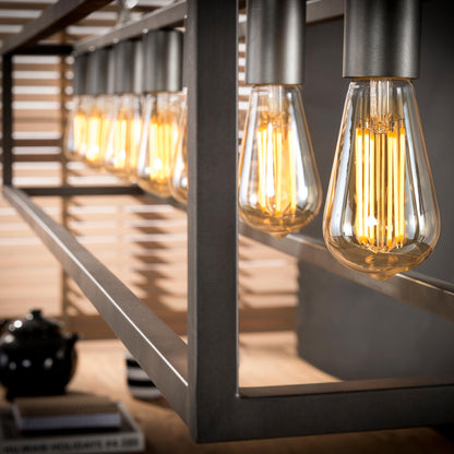 Loftslampe - Kubistisk metalstel og 7 pærer i sølvfarve.