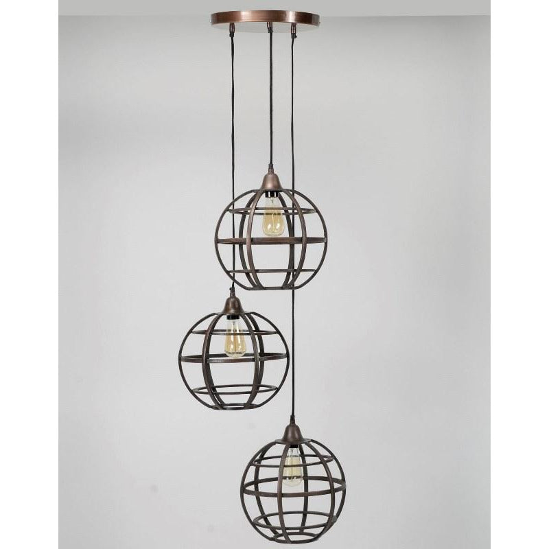 Antik kobber loftslampe - 3 skærme