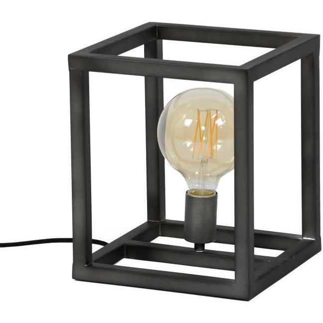 Bordlampe, kubistisk lampe i patineret metal.