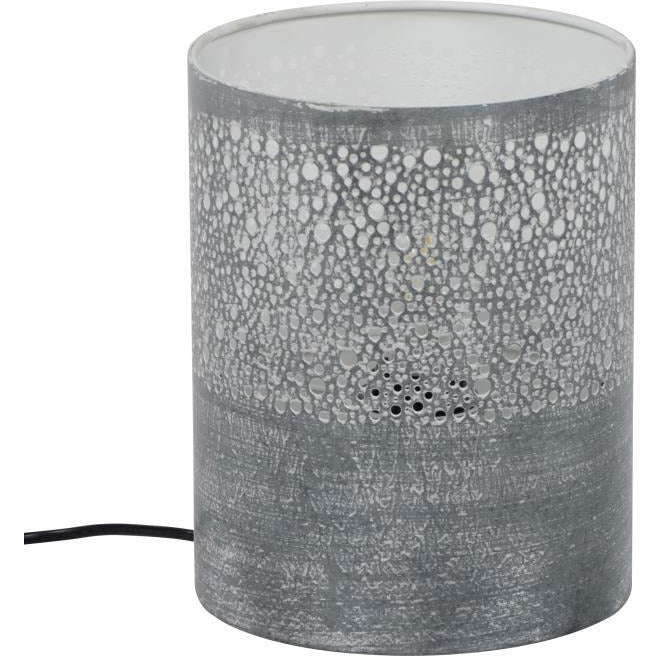 Bordlampe - Rund bordlampe i grå metal, højde 25 cm.