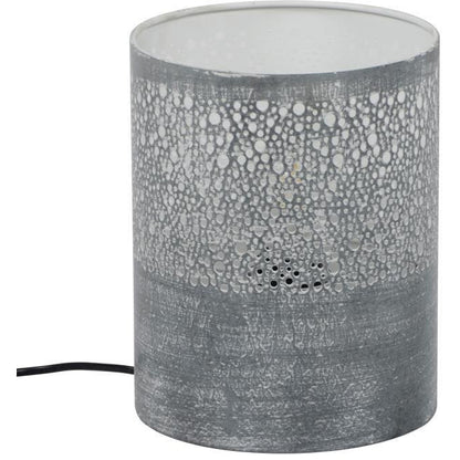 Bordlampe - Rund bordlampe i grå metal, højde 25 cm.