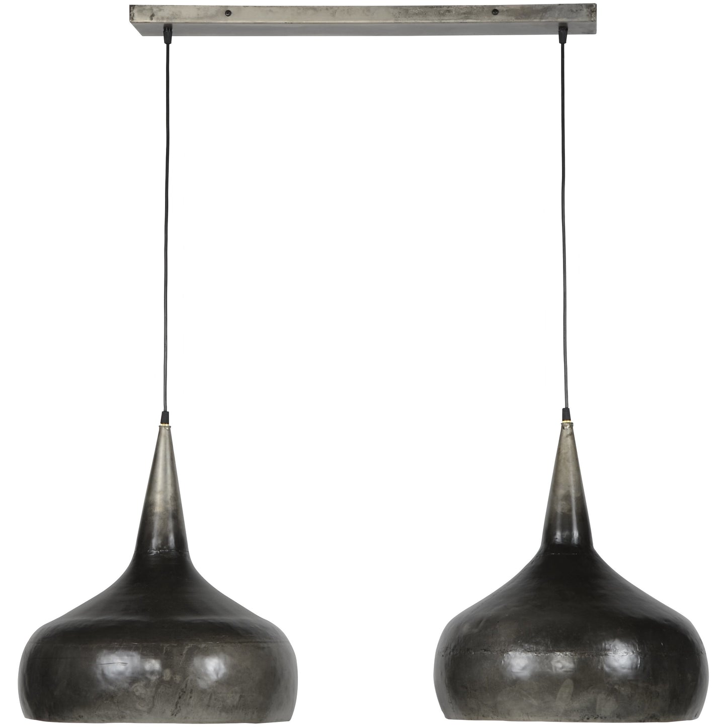 Loftslampe - 2 tragtformede skærme i patineret sølv farve