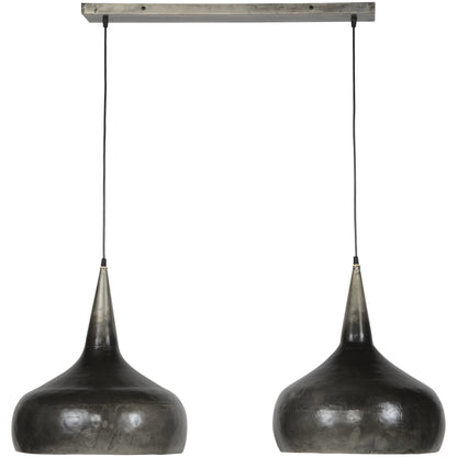 Loftslampe - 2 tragtformede skærme i patineret sølv farve