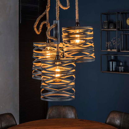 Loftslampe - 3 skærme i grå metal