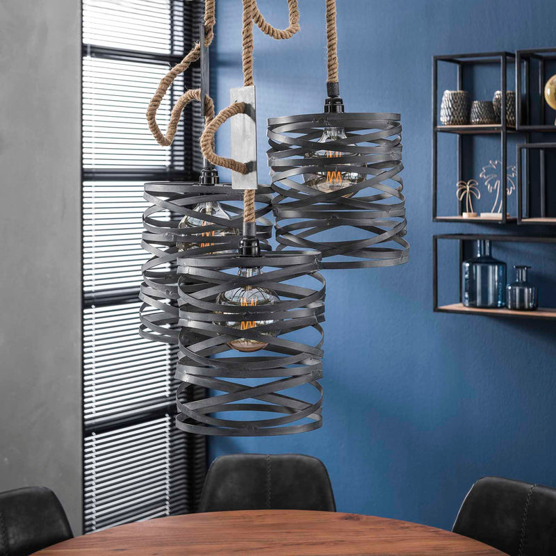 Loftslampe - 3 skærme i grå metal