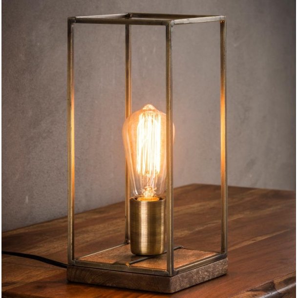 Bordlampe - kubistisk lampe i antik bronze