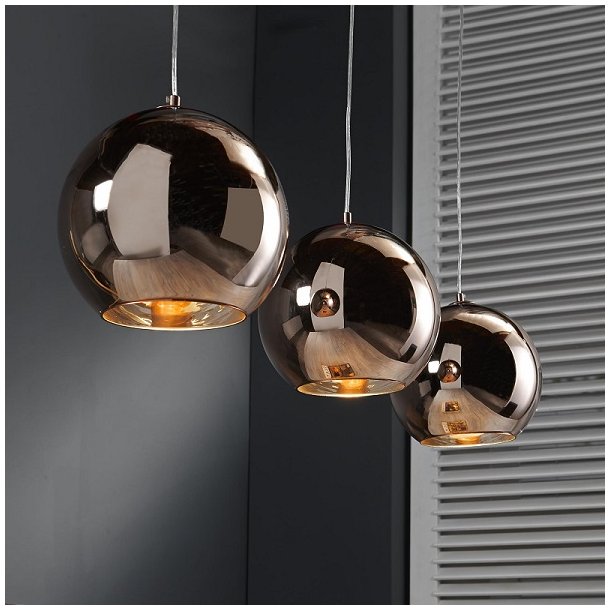Loftslampe - 3 lampeskærme med kobber farvet glas