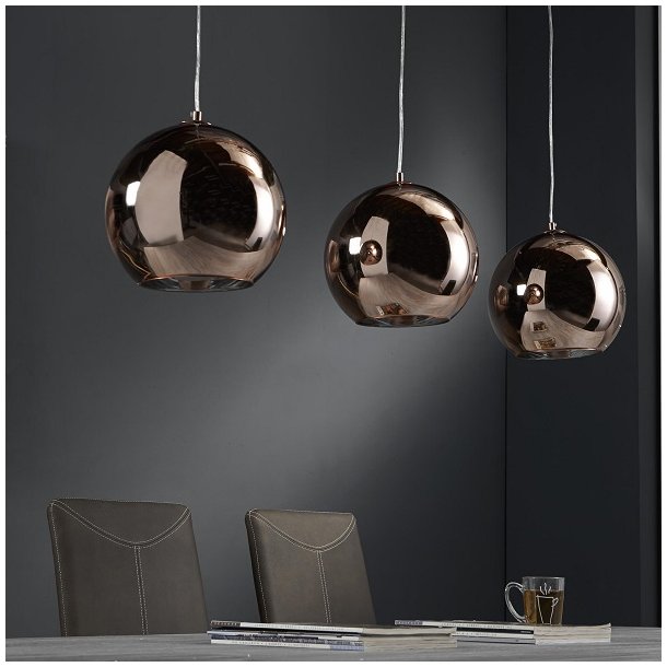 Loftslampe - 3 lampeskærme med kobber farvet glas