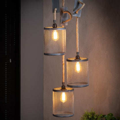 Loftslampe - 3 skærme i grå gitter design.