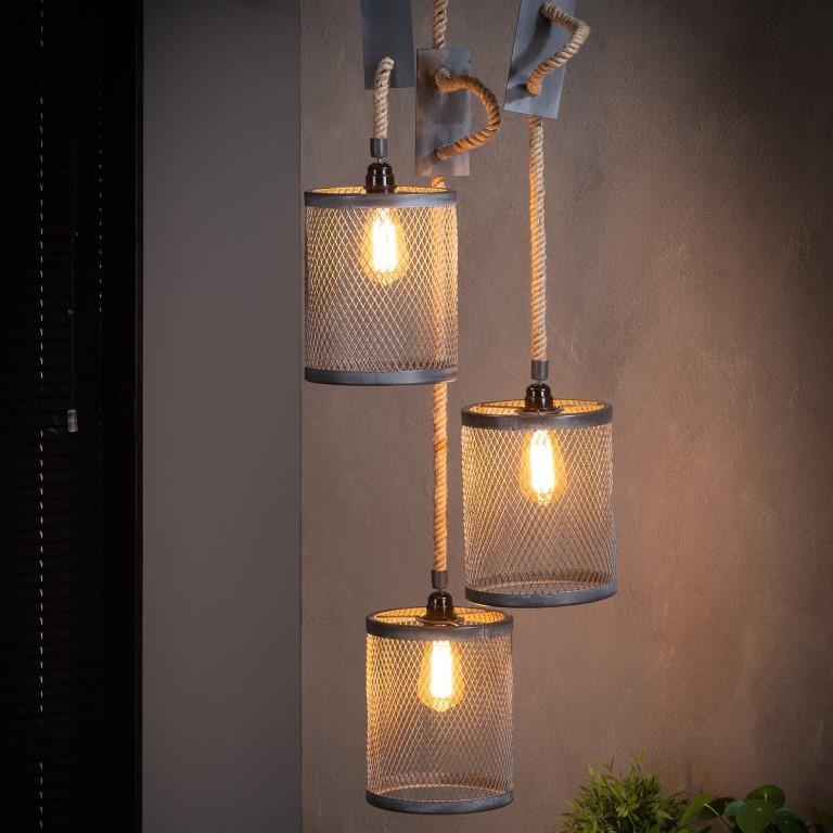 Loftslampe - 3 skærme i grå gitter design.