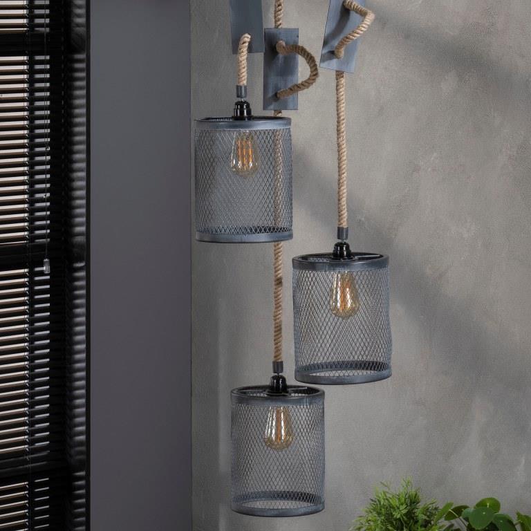 Loftslampe - 3 skærme i grå gitter design.