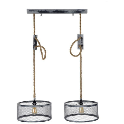 Loftslampe - 2 runde lamper med ophæng af reb.