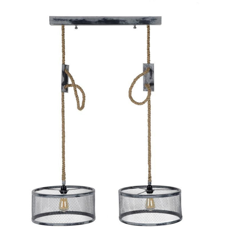 Loftslampe - 2 runde lamper med ophæng af reb.