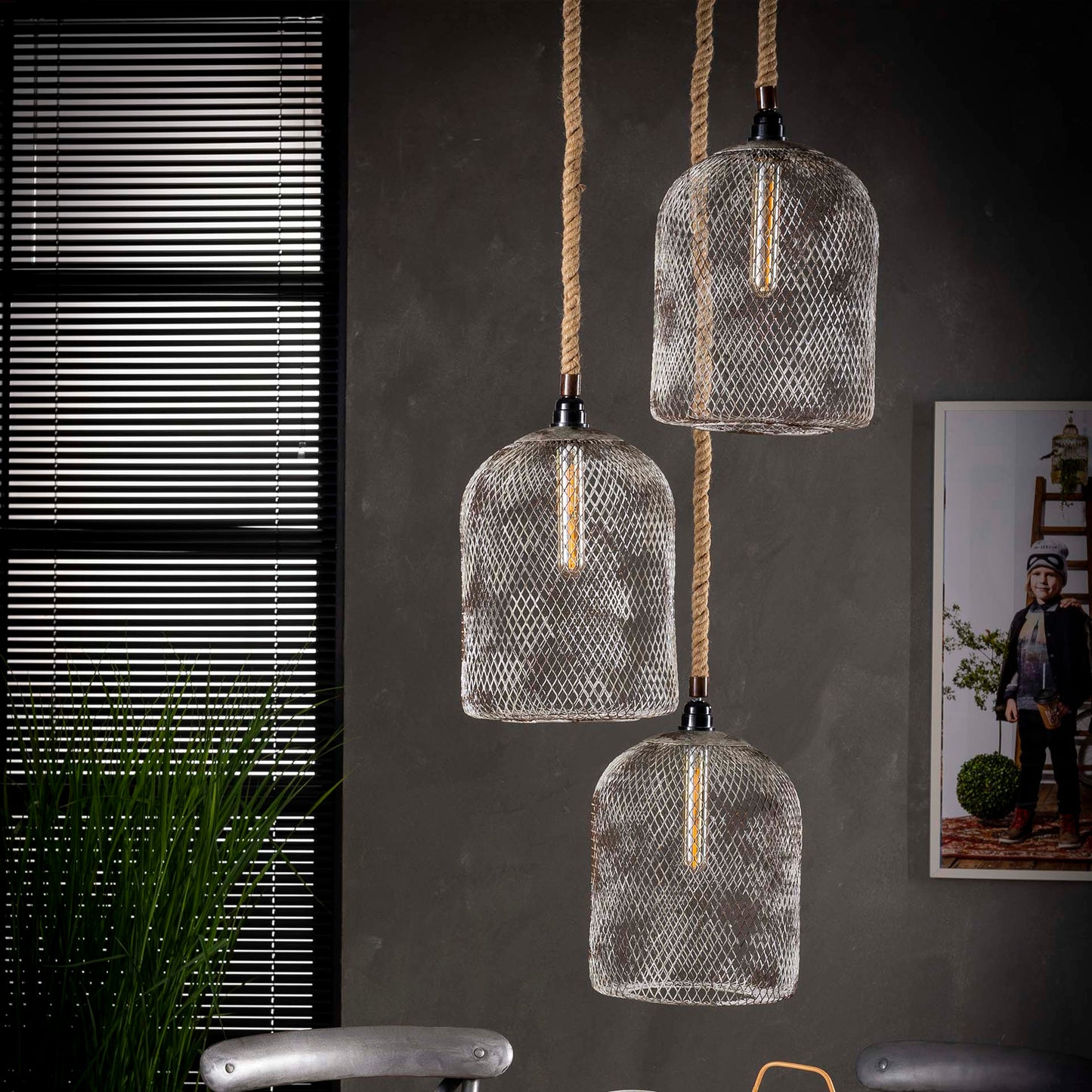 Trådnetlamper i patineret kobber - 25 cm
