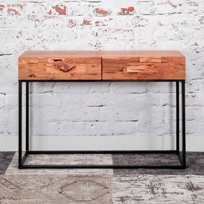 Konsolbord - Massiv sandblæst akacietræ og patineret sort metal.