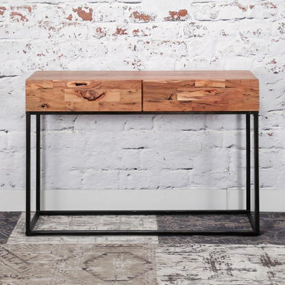 Konsolbord - Massiv sandblæst akacietræ og patineret sort metal.